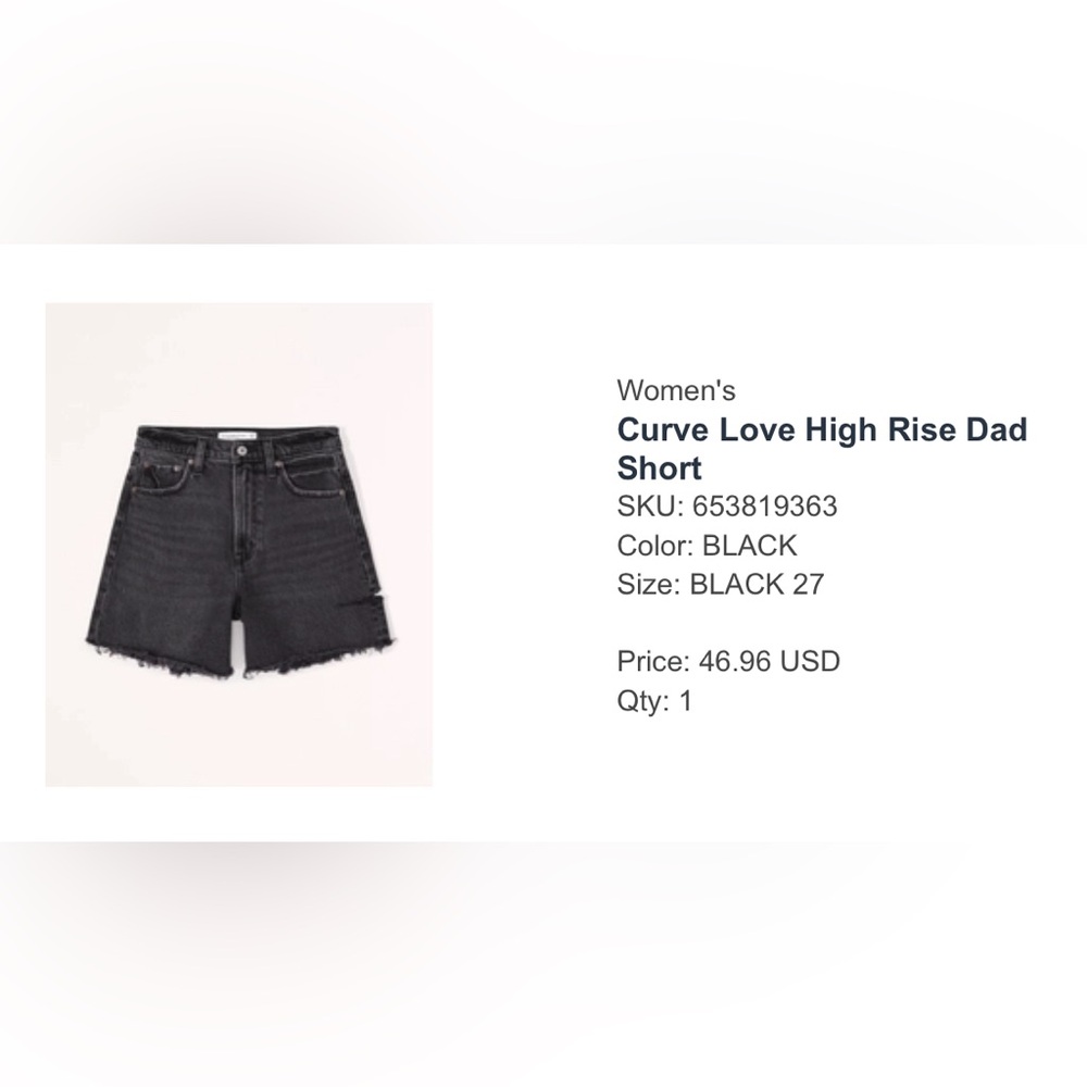Abercrombie Curve Love High Rise Dad Short, Black, Size 27